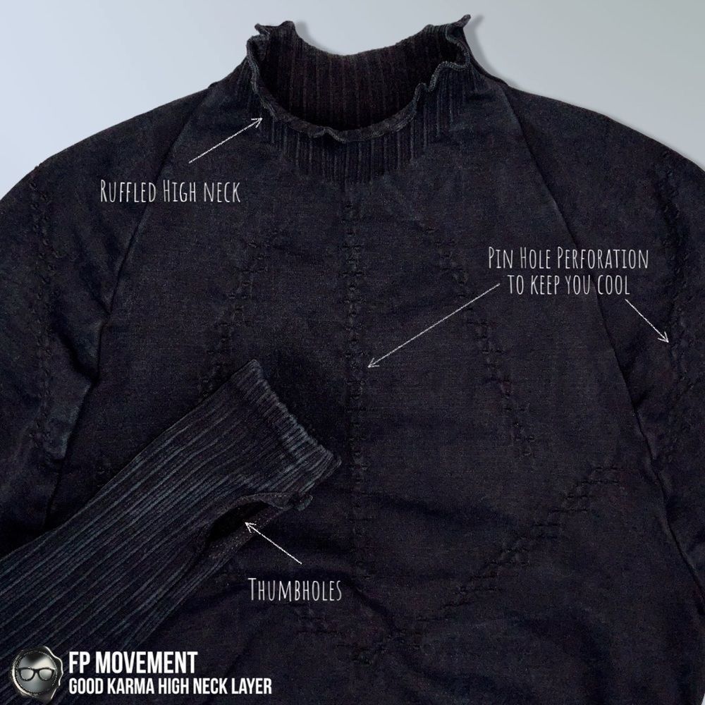 FP MOVEMENT GOOD KARMA HIGH NECK LAYER TOP IN WASHED BLACK COMPRESSIVE WORKOUT - Picture 5 of 13